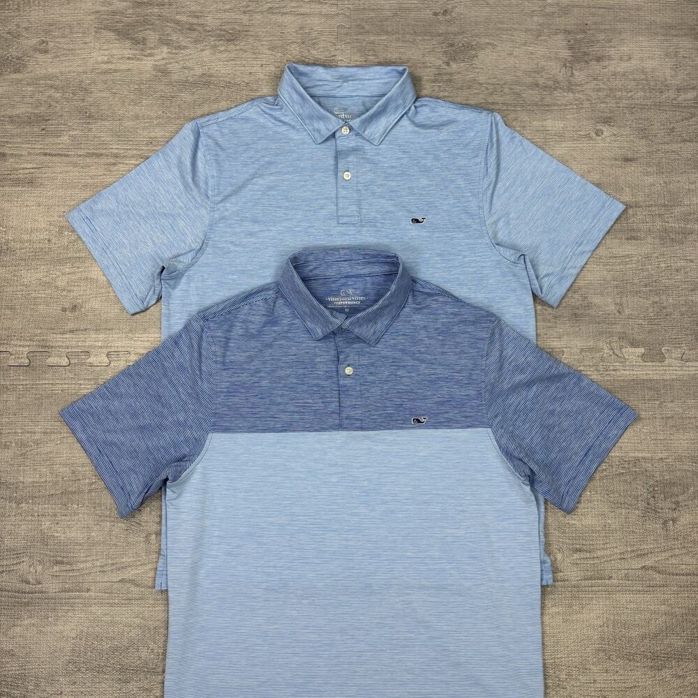 Lot Of 2 Vineyard Vines Striped Polo Shirt Men’s Size M Golf Performance Preppy
